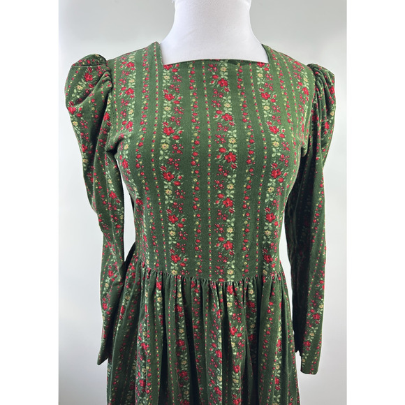 Vintage Laura Ashley Corduroy Square Neck Puff Sleeve Dress Cottagecore Prairie - Picture 5 of 16